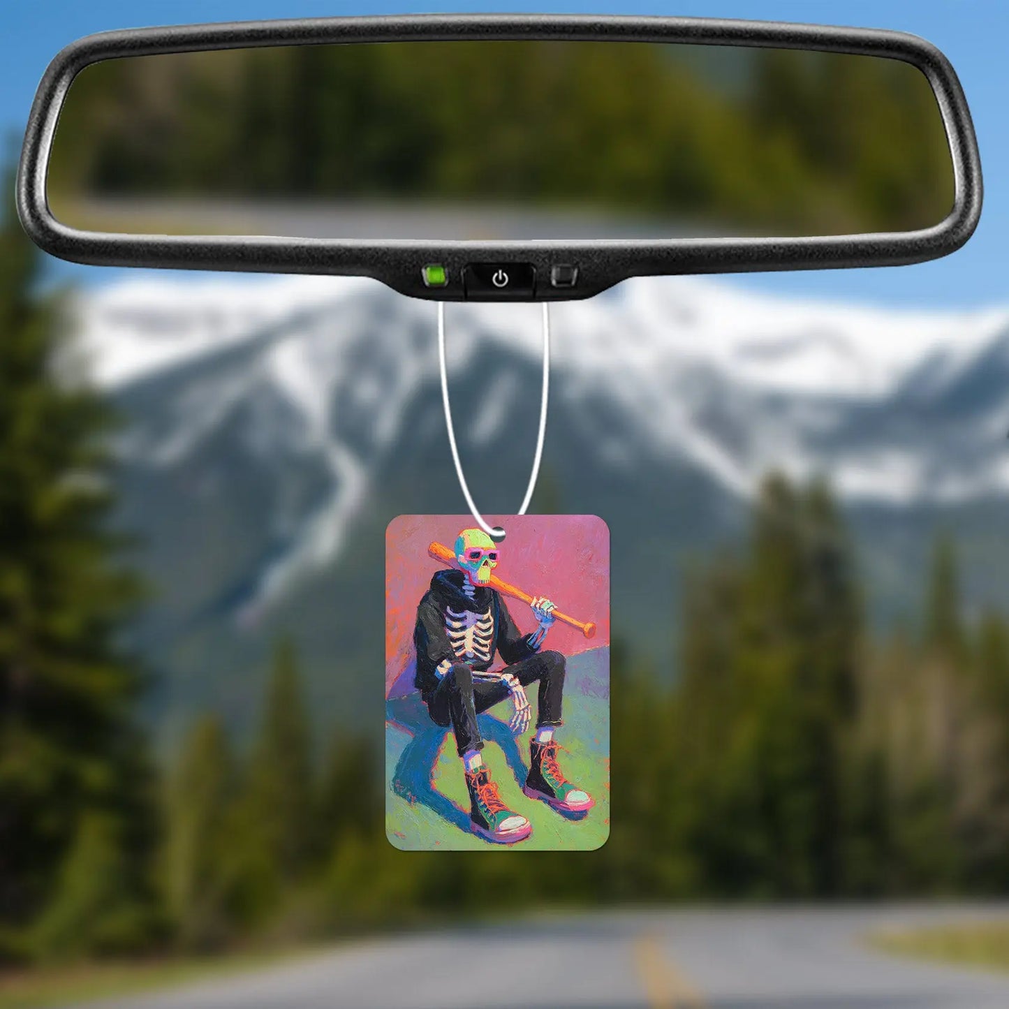 Colorful Skeleton Sitting with Bat Air Freshener