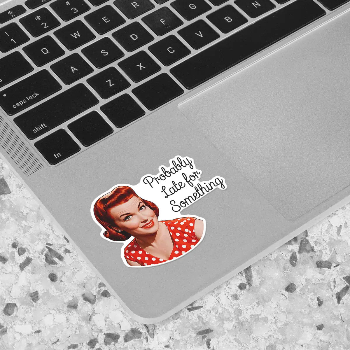 Retro Polka Dot Lady 'Probably Late for Something' Sticker