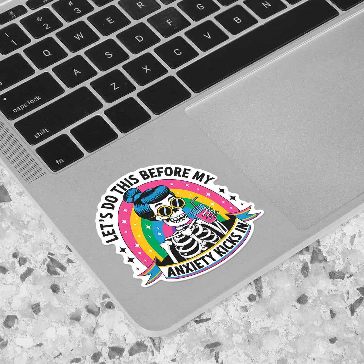 Skeleton with Sunglasses and Rainbow Sticker