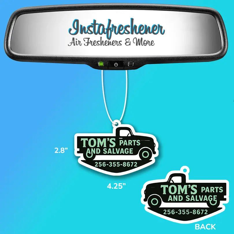Promotional Car Air Fresheners - Custom Shape With Your Logo Instafreshener - Custom Cut Air Freshener