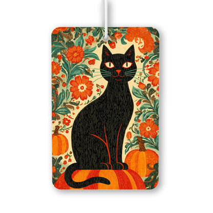 Black Cat with Floral Background Air Freshener