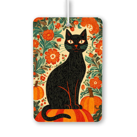 Black Cat with Floral Background Air Freshener