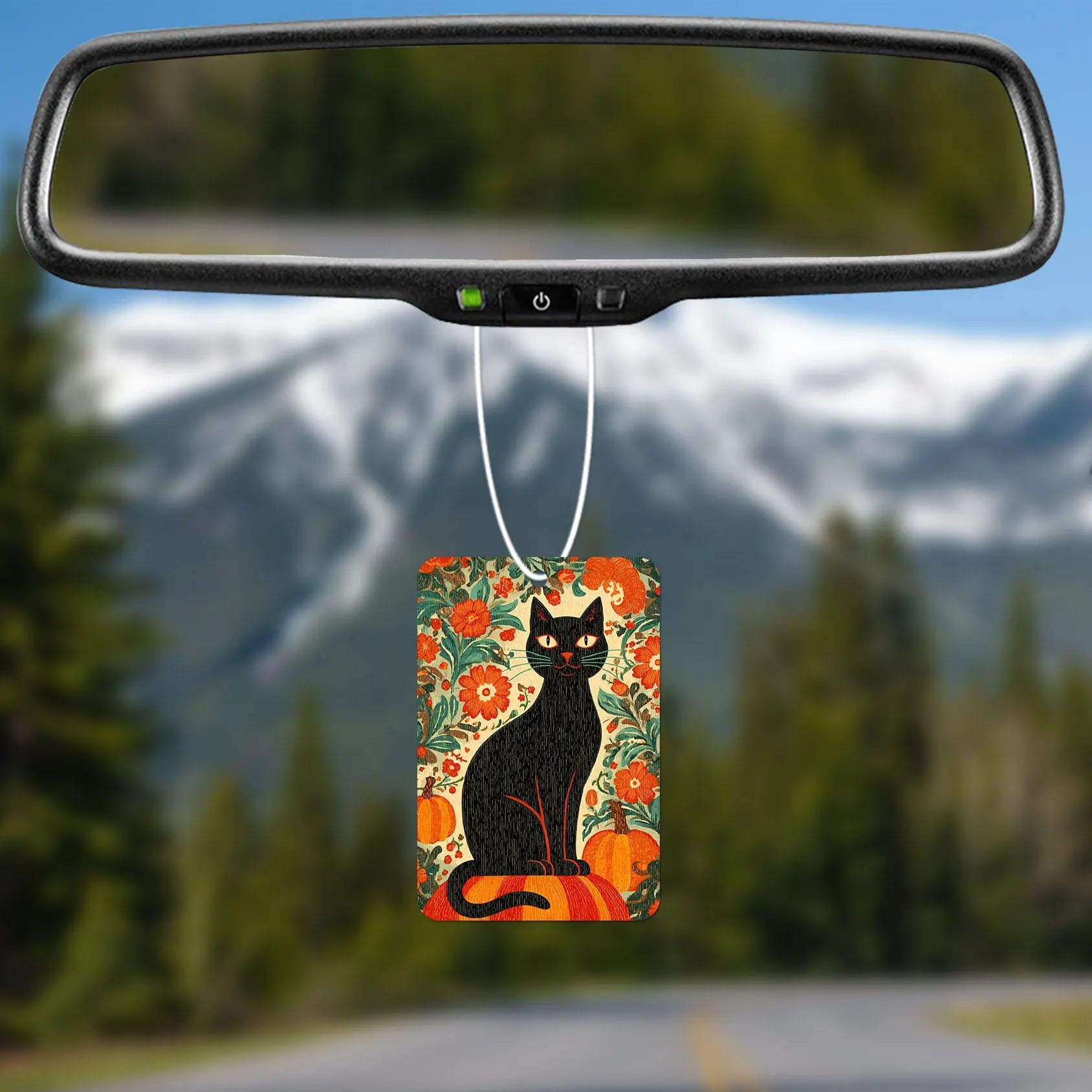 Black Cat with Floral Background Air Freshener