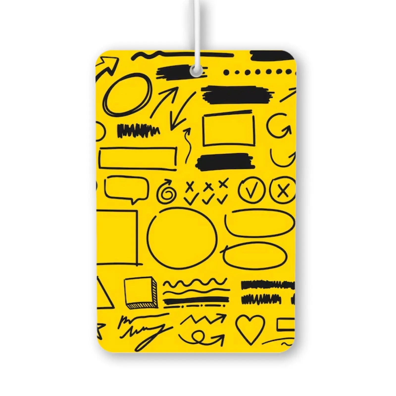 Black Sketch Doodles on Yellow Background Air Freshener