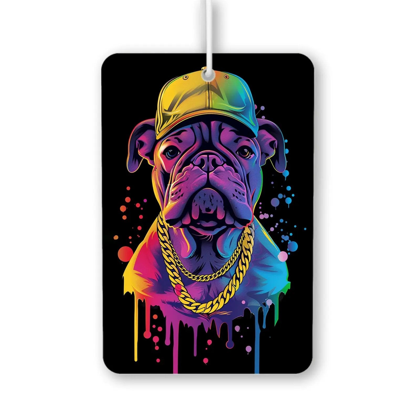 Colorful Bulldog with Cap and Chain Air Freshener
