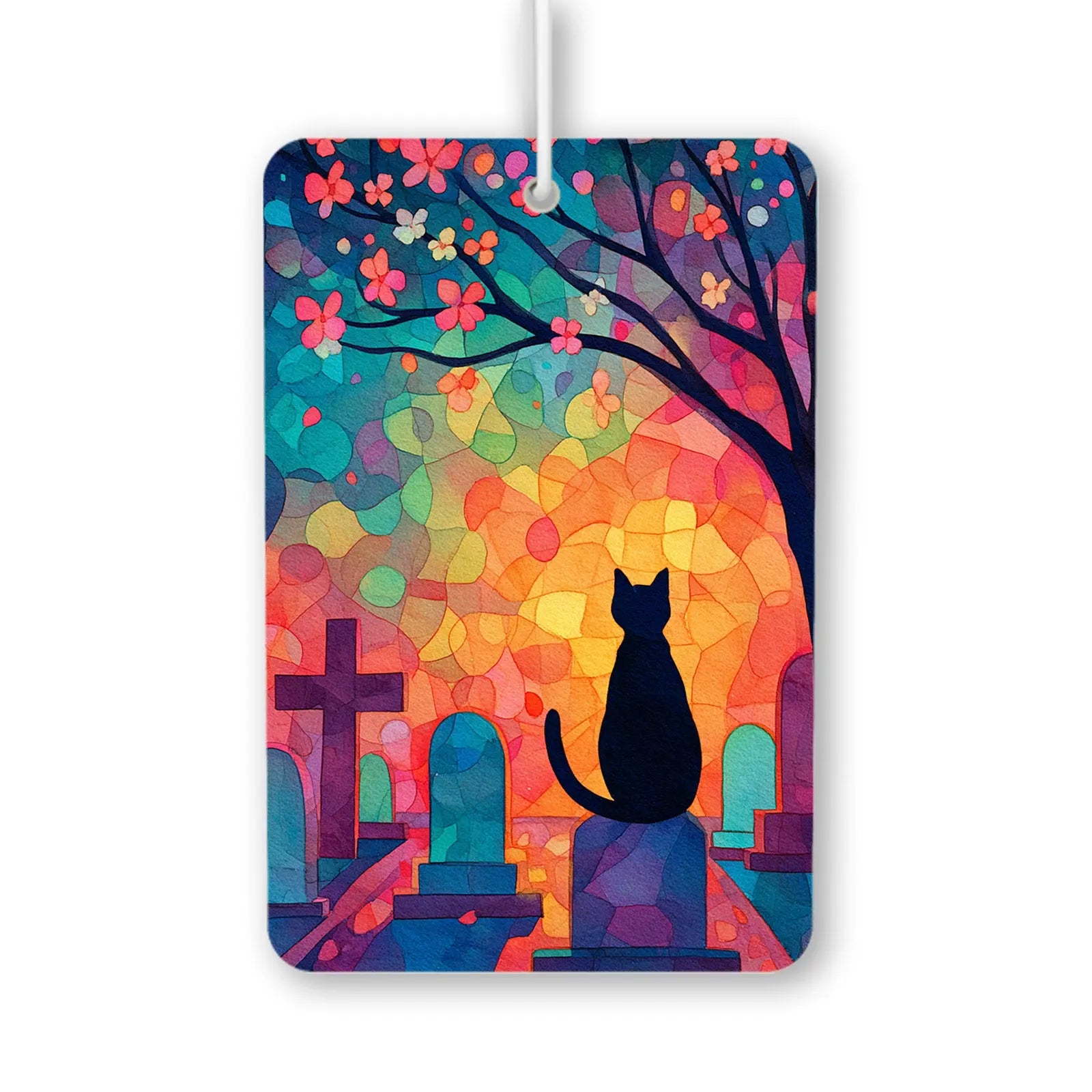 Colorful Cat Silhouette with Blossoms Air Freshener