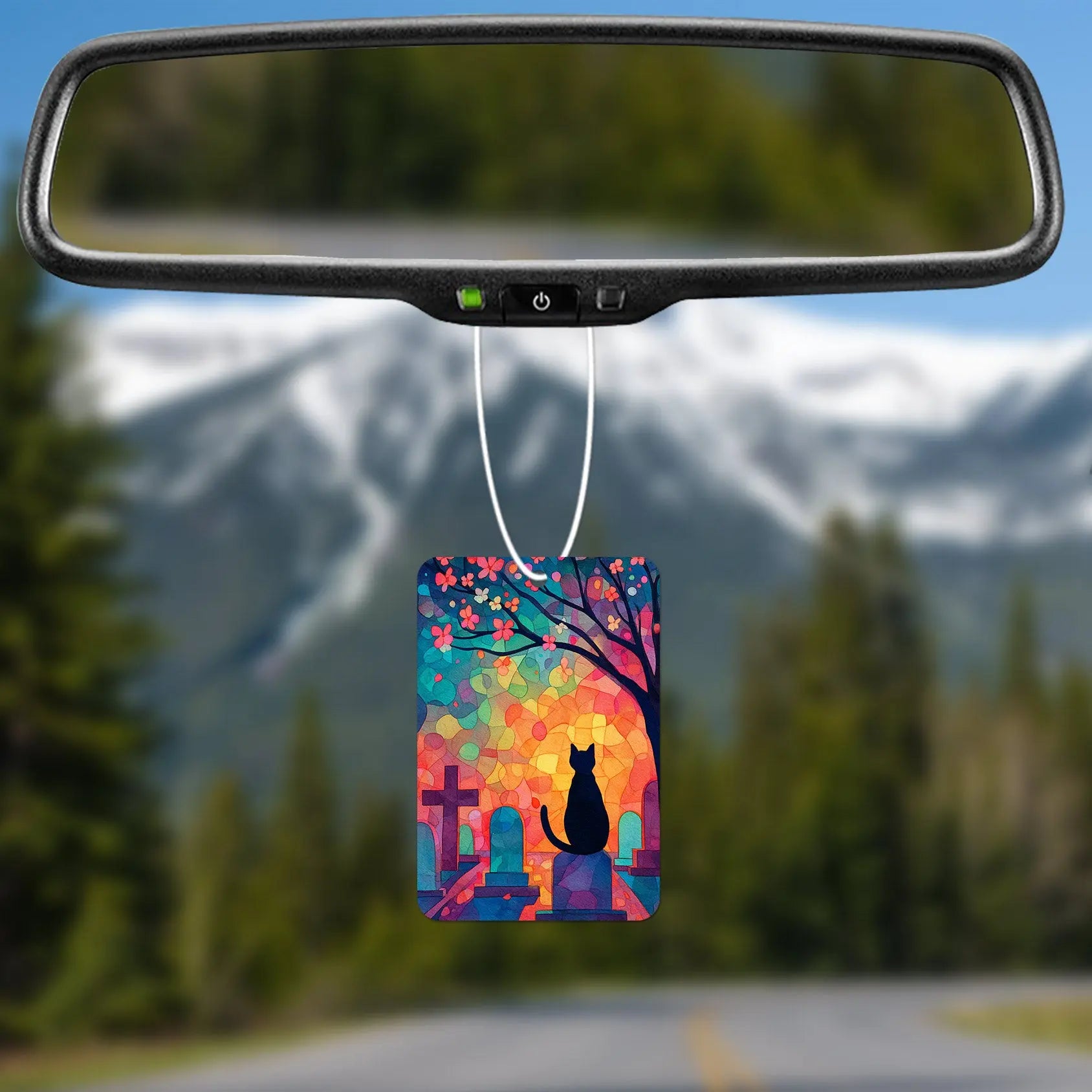 Colorful Cat Silhouette with Blossoms Air Freshener
