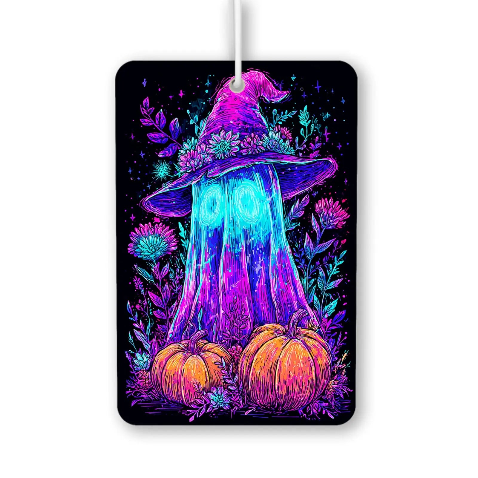 Colorful Ghost with Hat and Pumpkins Air Freshener