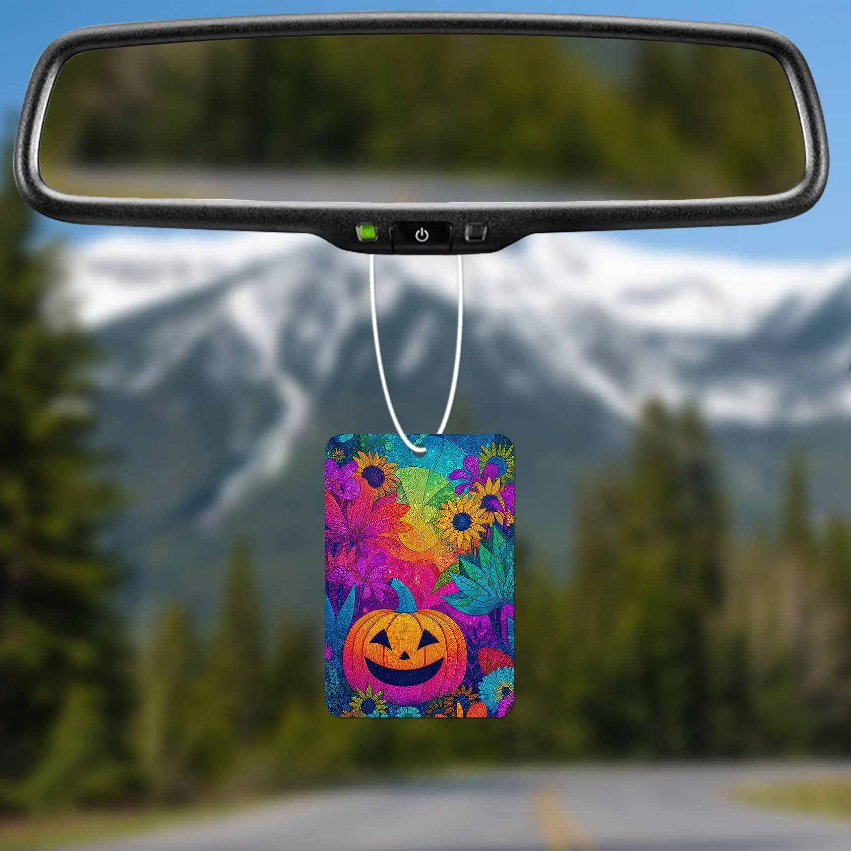Colorful Pumpkin and Floral Scene Air Freshener