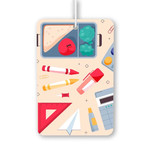Colorful School Supplies and Lunchbox Illustration Air Freshener