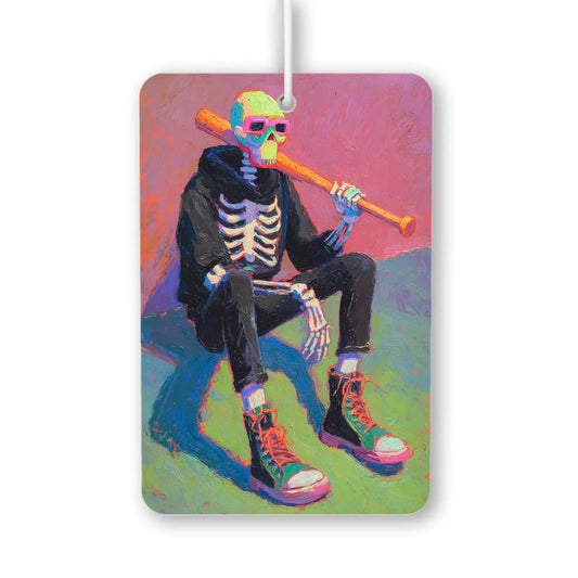 Colorful Skeleton Sitting with Bat Air Freshener
