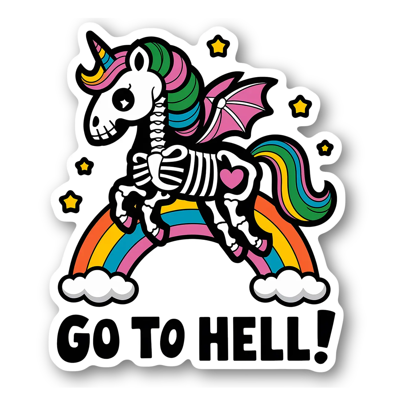Colorful Skeleton Unicorn with Rainbow Sticker