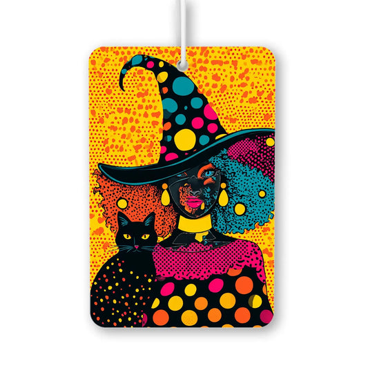 Colorful Witch and Cat Art Print Air Freshener