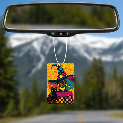 Colorful Witch and Cat Art Print Air Freshener