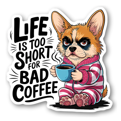 Corgi with Coffee Quote Sticker