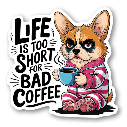 Corgi with Coffee Quote Sticker