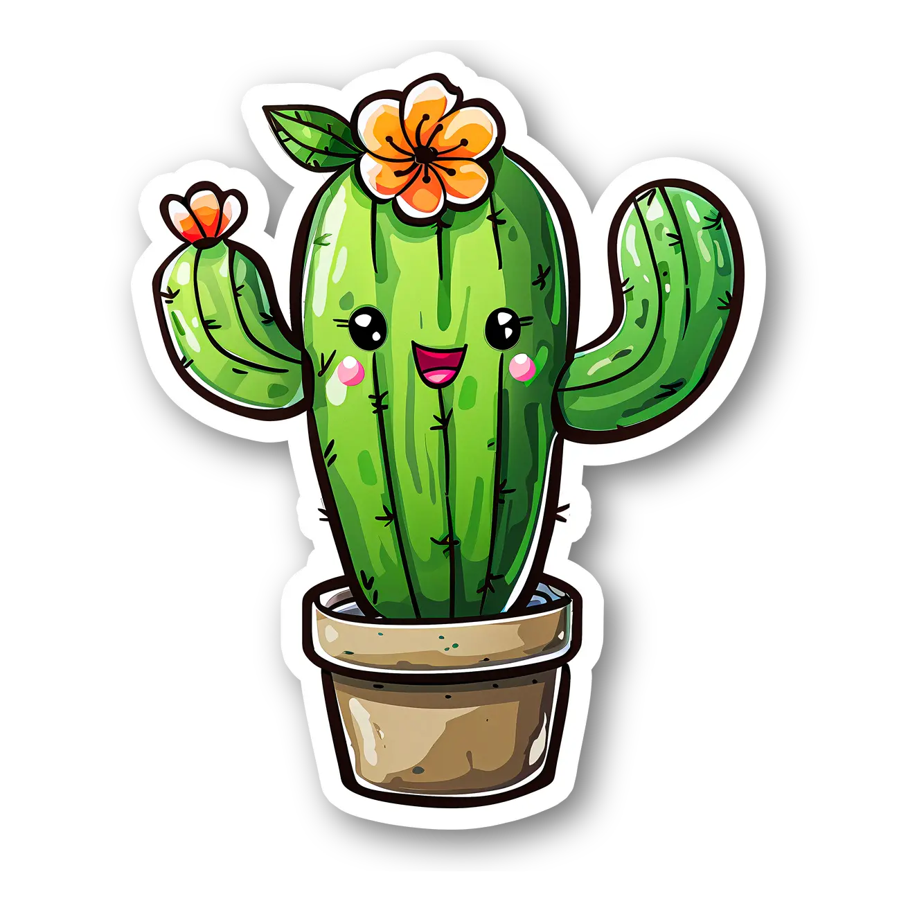 Cute Cactus with Flower Sticker