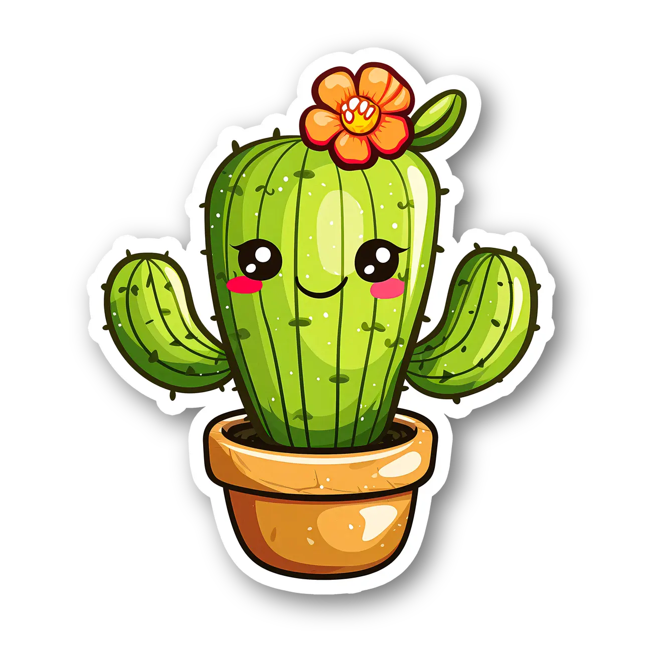 Cute Cactus with Flower Sticker