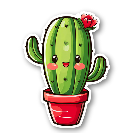 Cute Cactus with Flower Sticker
