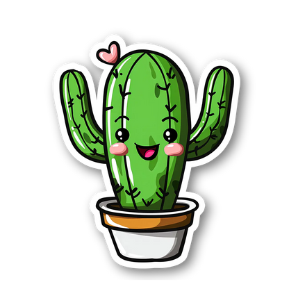 Cute Cactus with Heart Sticker