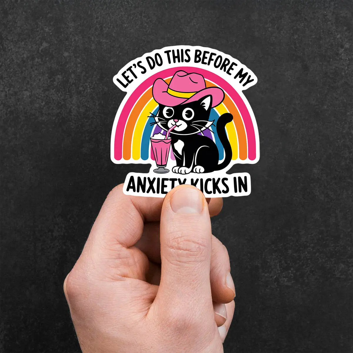 Cute Cat with Pink Hat and Milkshake Sticker