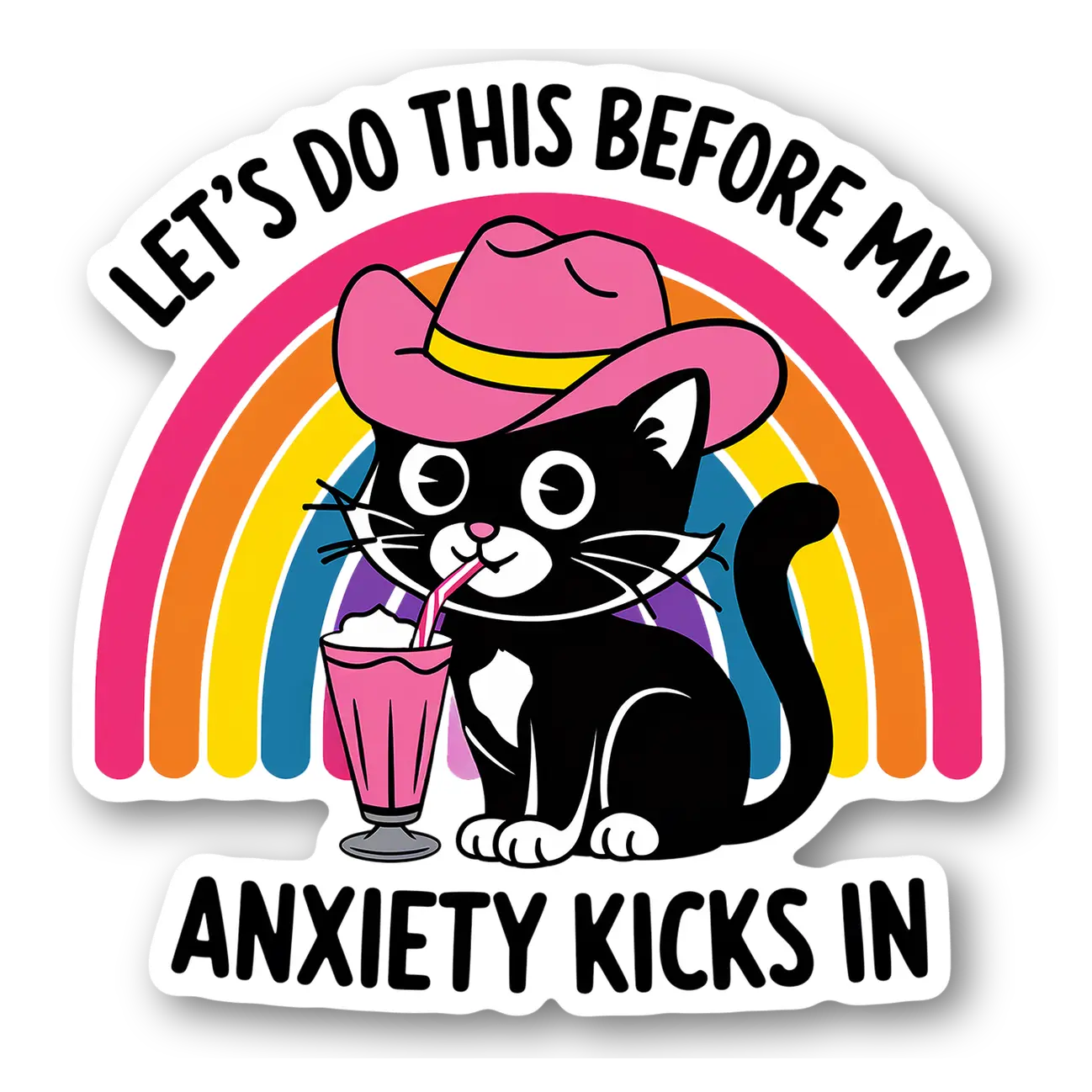 Cute Cat with Pink Hat and Milkshake Sticker