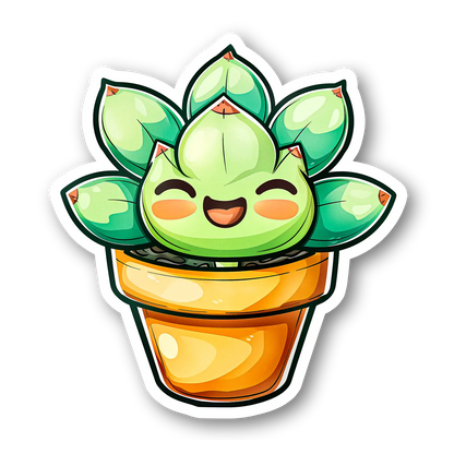 Cute Happy Succulent Plant Sticker