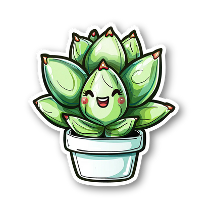 Cute Happy Succulent Plant Sticker
