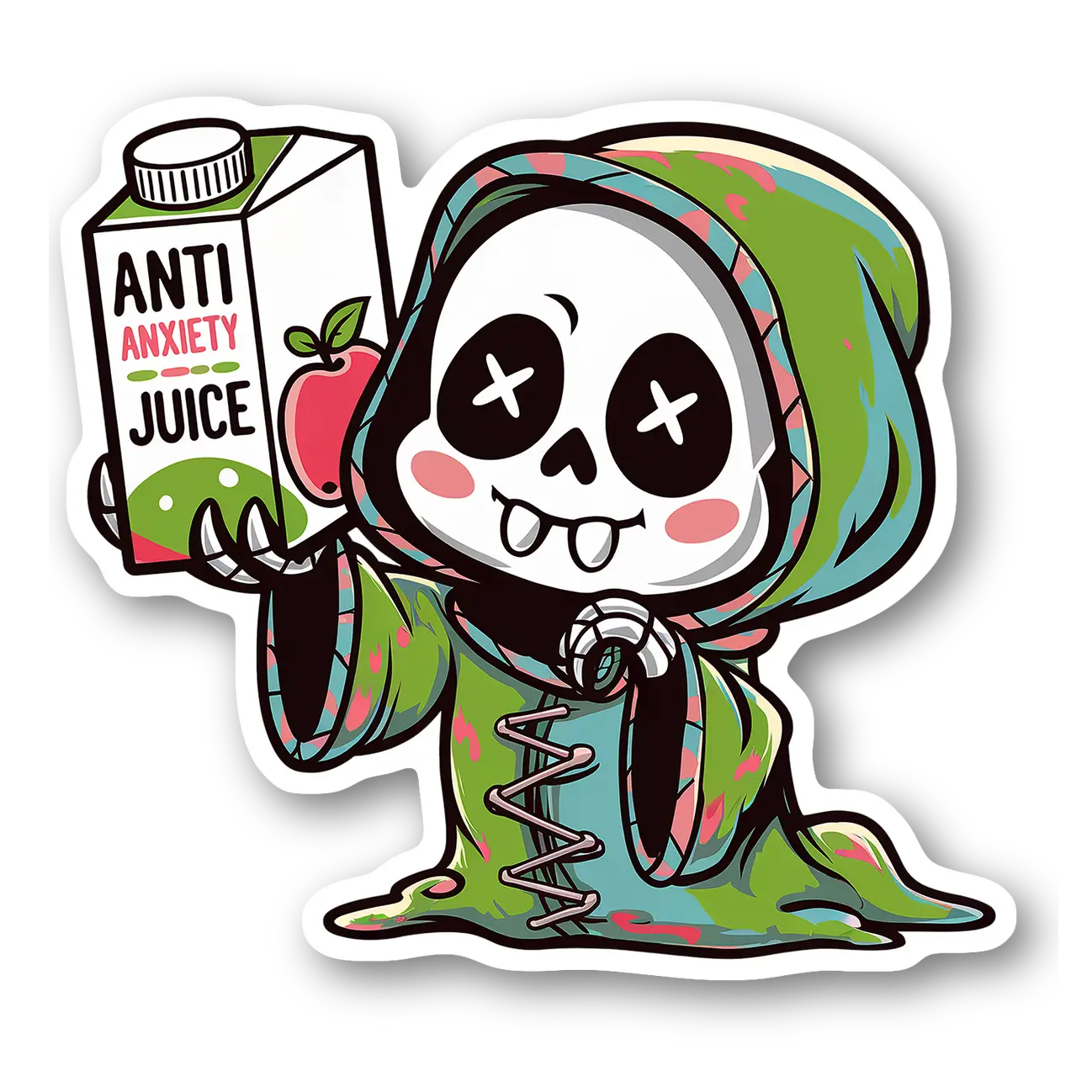 Cute Skeleton with Anti Anxiety Juice Sticker