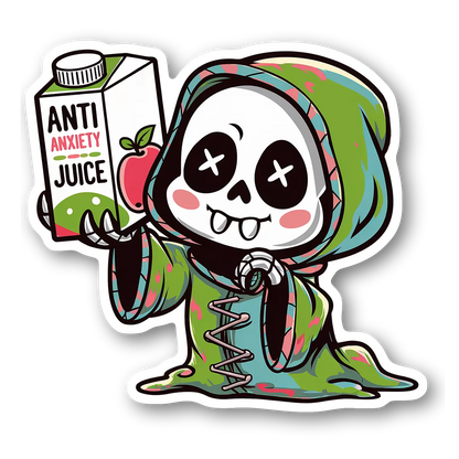 Cute Skeleton with Anti Anxiety Juice Sticker