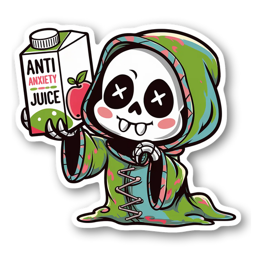 Cute Skeleton with Anti Anxiety Juice Sticker