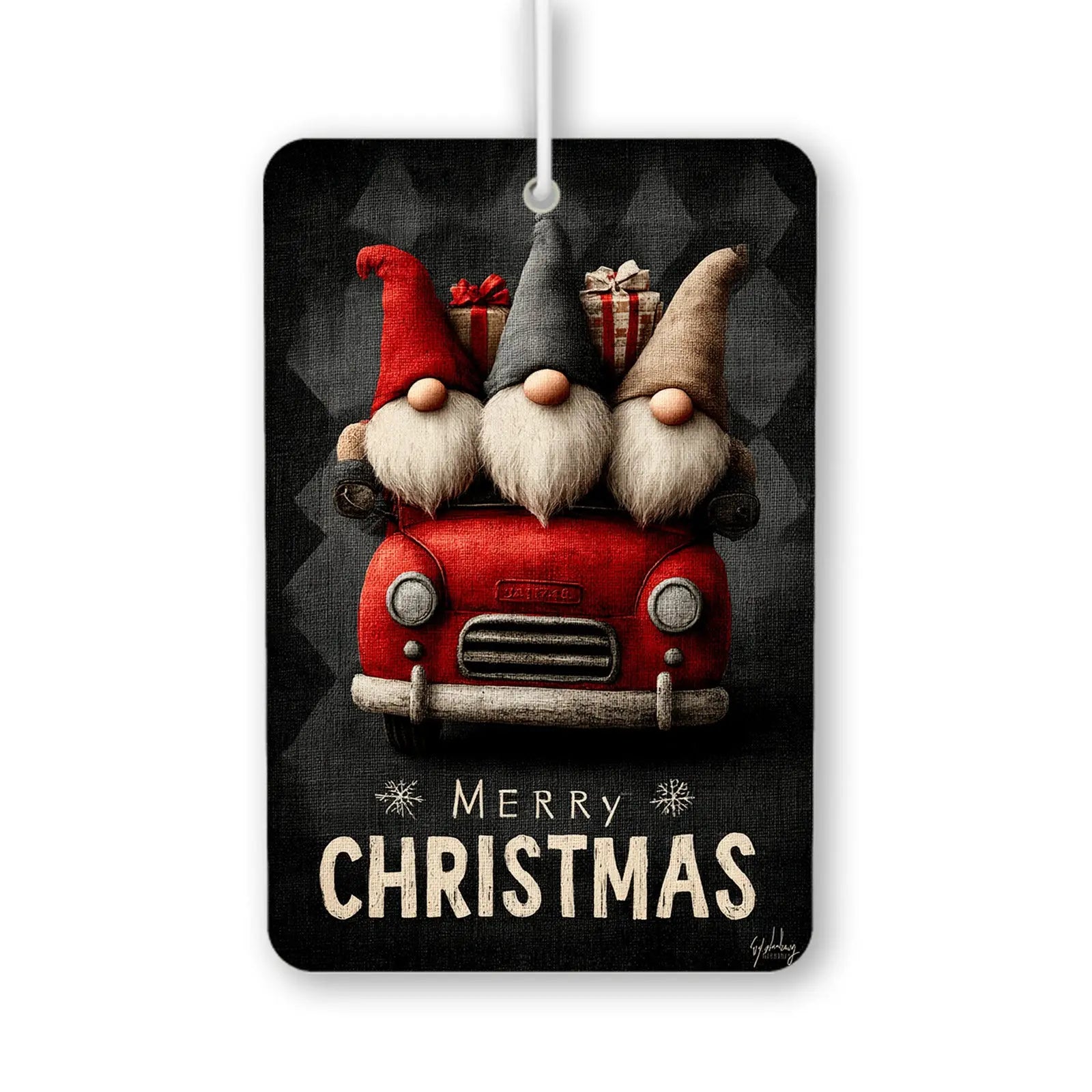 Gnome Family in Red Car Christmas Air Freshener
