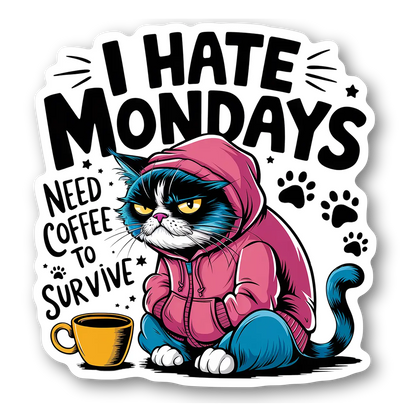 I Hate Mondays Cat Sticker