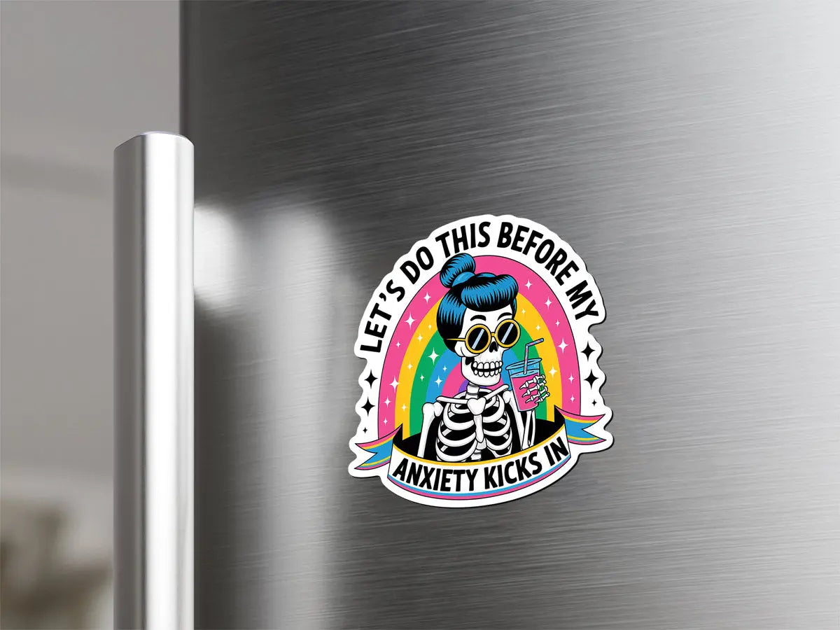 Playful Skeleton with Rainbow Background Magnet