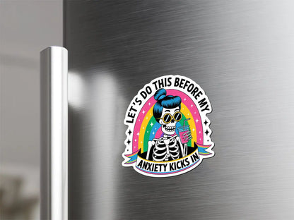 Playful Skeleton with Rainbow Background Magnet