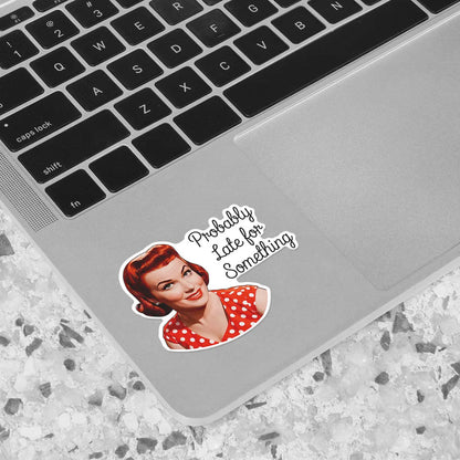 Retro Polka Dot Lady 'Probably Late for Something' Sticker