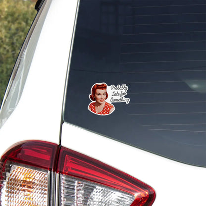 Retro Polka Dot Lady 'Probably Late for Something' Sticker
