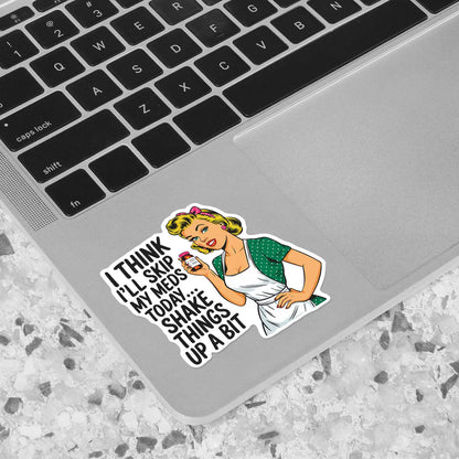 Retro Woman with Medicine Bottle Sticker