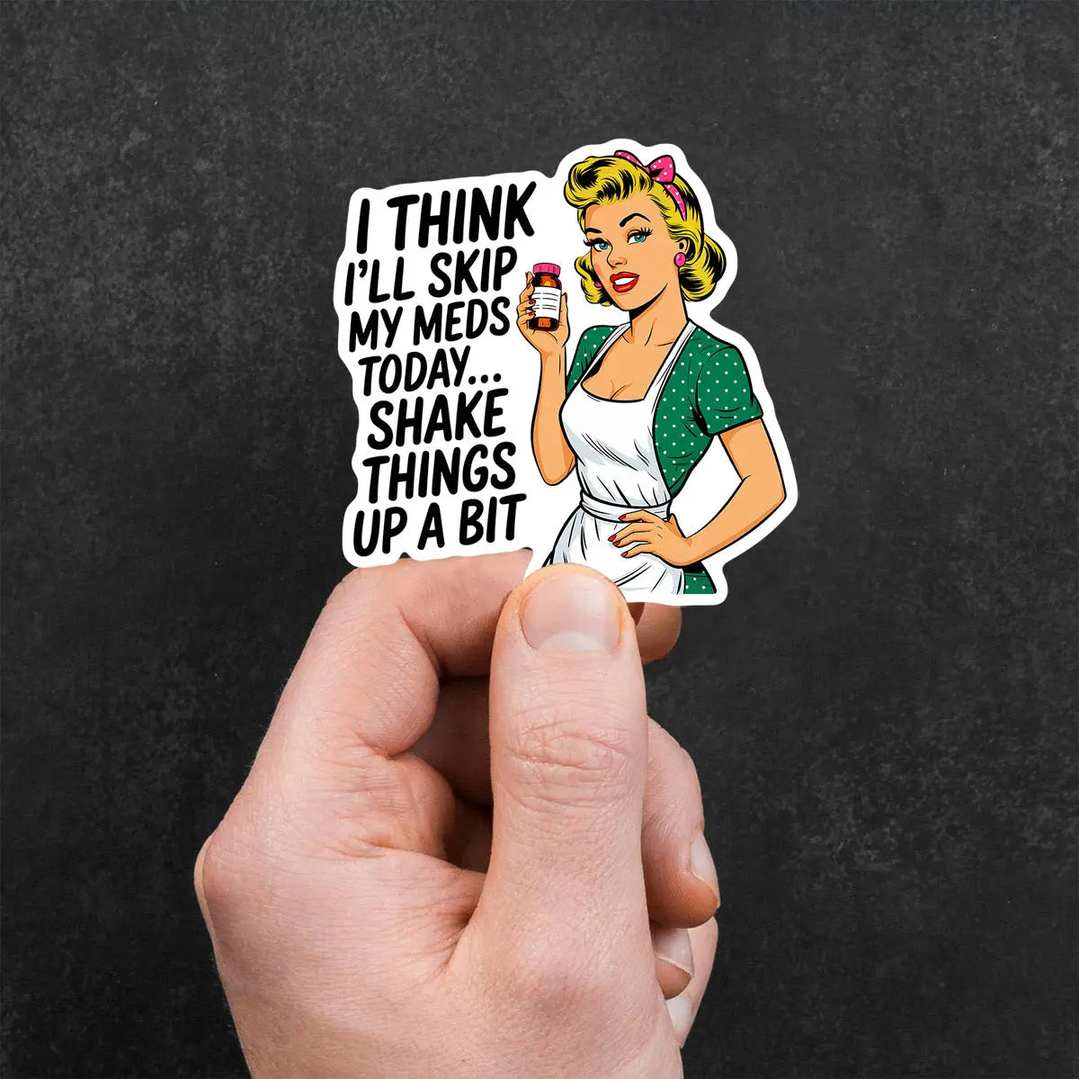 Retro Woman with Medicine Bottle Sticker