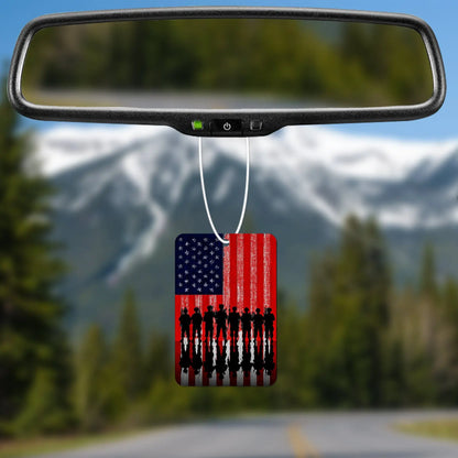 Silhouetted Soldiers Against American Flag Art Print Air Freshener