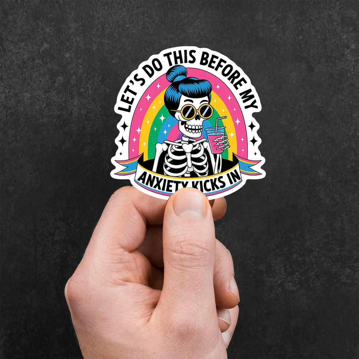 Skeleton with Sunglasses and Rainbow Sticker
