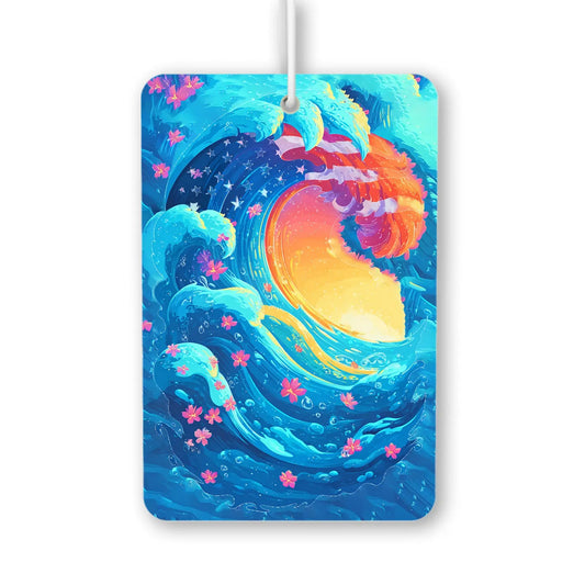 Vibrant Ocean Wave with Flowers Air Freshener