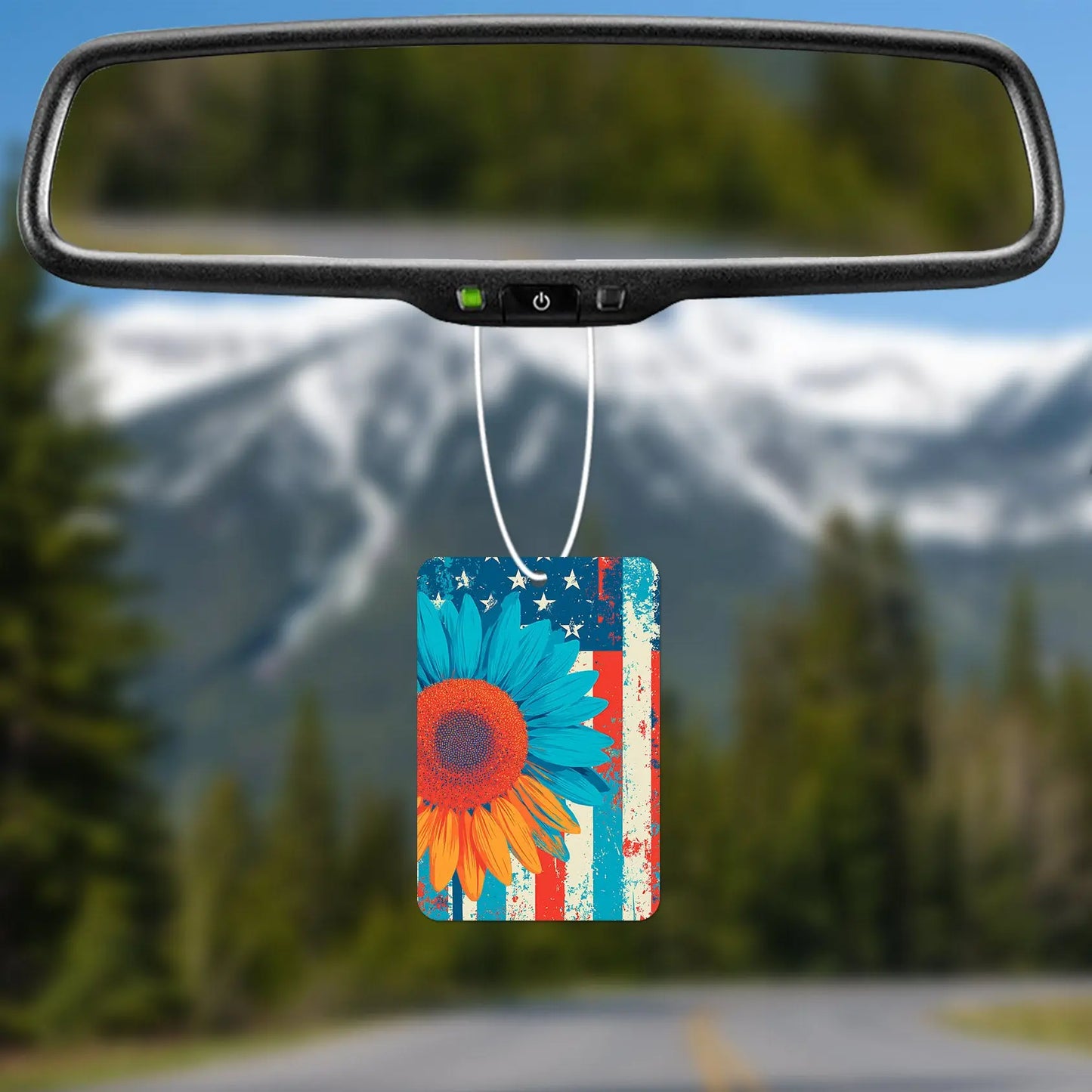 Vibrant Sunflower on Distressed American Flag Air Freshener