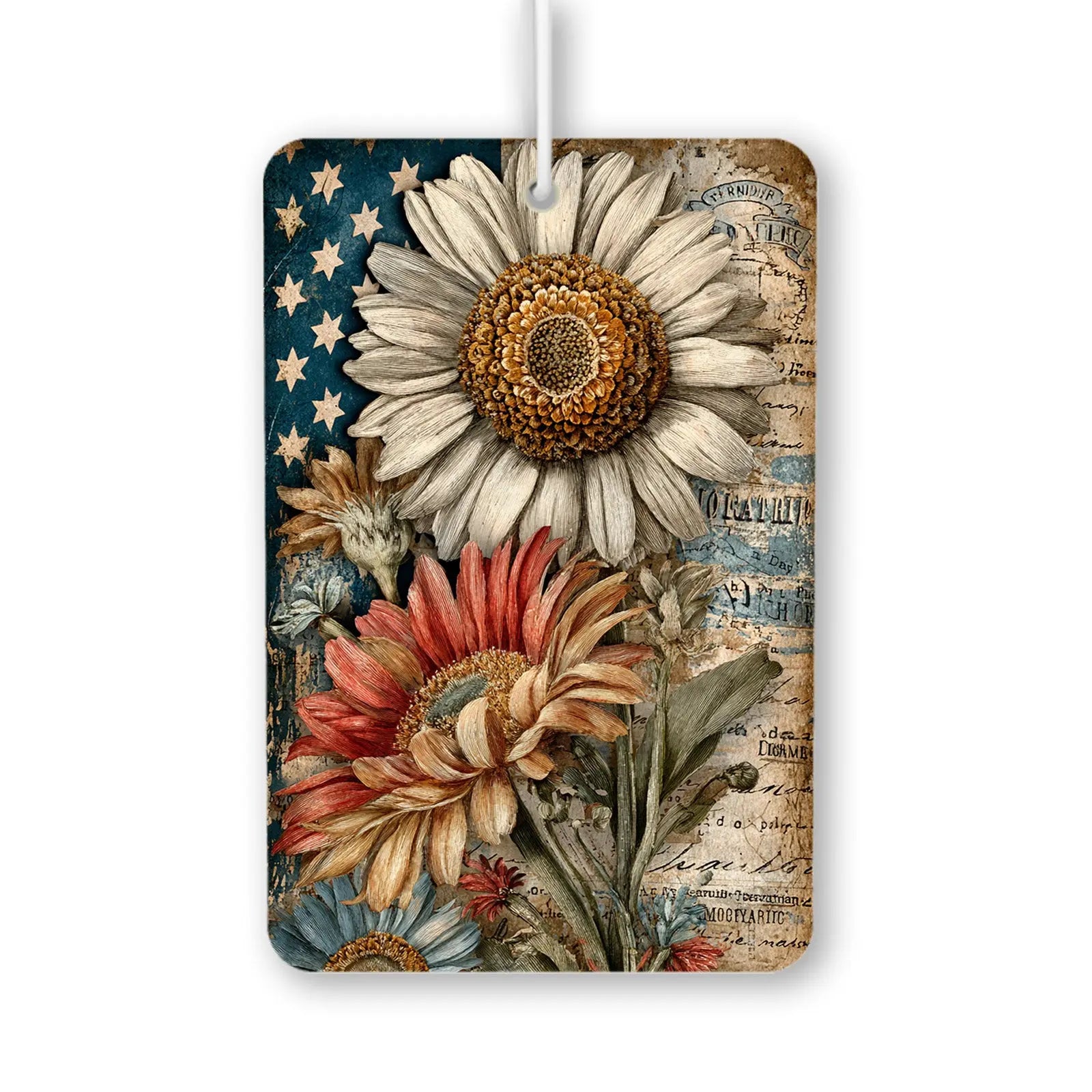Vintage Floral American Flag Art Print Air Freshener